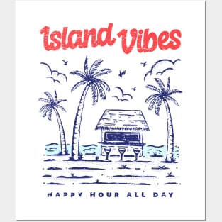 Island Vibes Tropical Vacation Phrase Illustration Quote Posters and Art